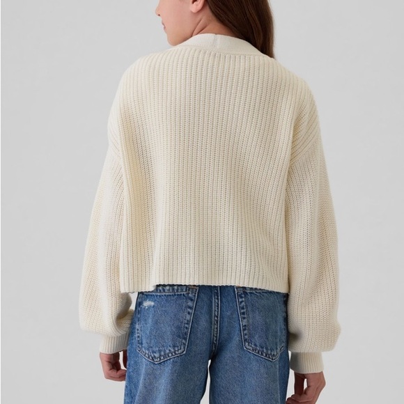 Gap Kids Shaker Stitch Cropped Cardigan Sweater Size 8 M Ivory Frost 100% Cotton - Picture 2 of 11